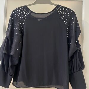 Zara Gray Embellished Ruffled 3/4 Sleeve Blouse